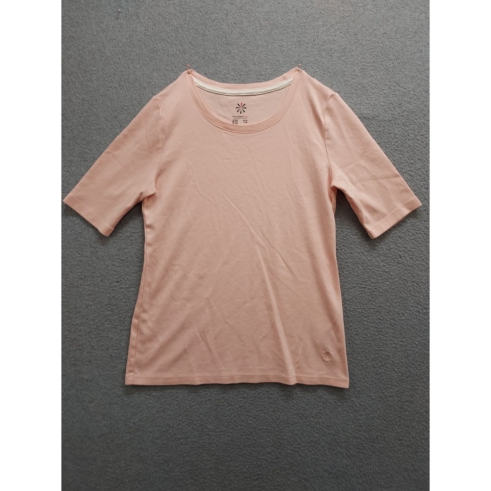 Isaac Mizrahi Women Top 2XS Coral Pink 100% Cotton Elbow Length Sleeve Summer